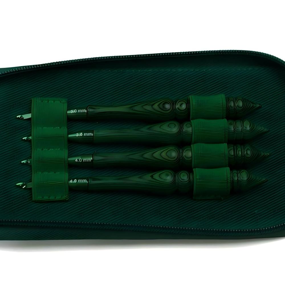 Wooden Crochet Hooks Ergonomic Handle - Zestaw szydełek do robótek ręcznych, zielone,